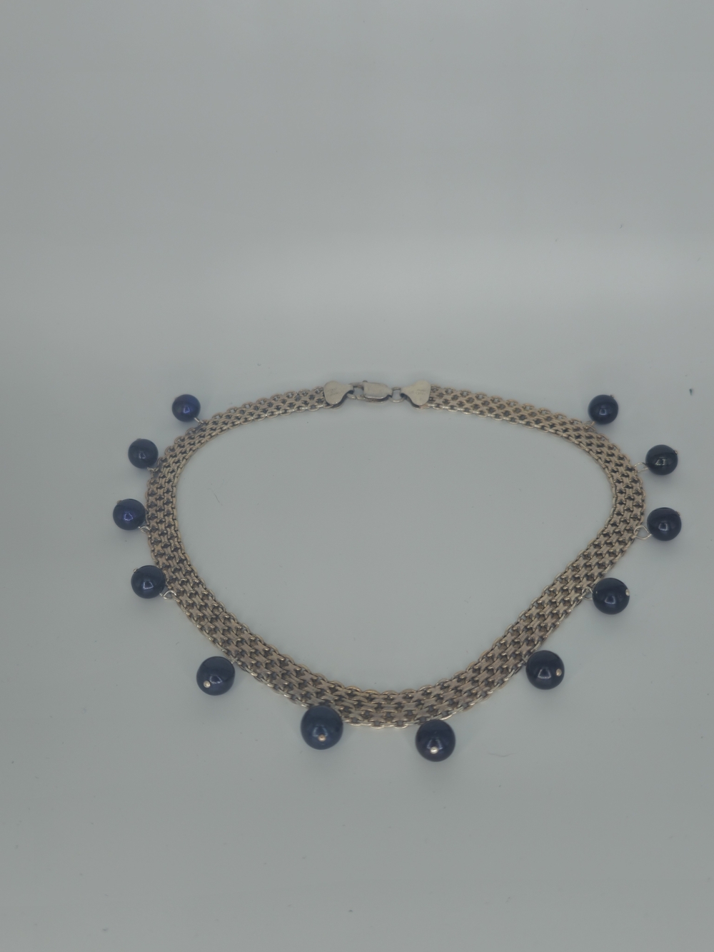 Sterling Silver Mesh Necklace Made In Italy With Black Fresh Water Pearls